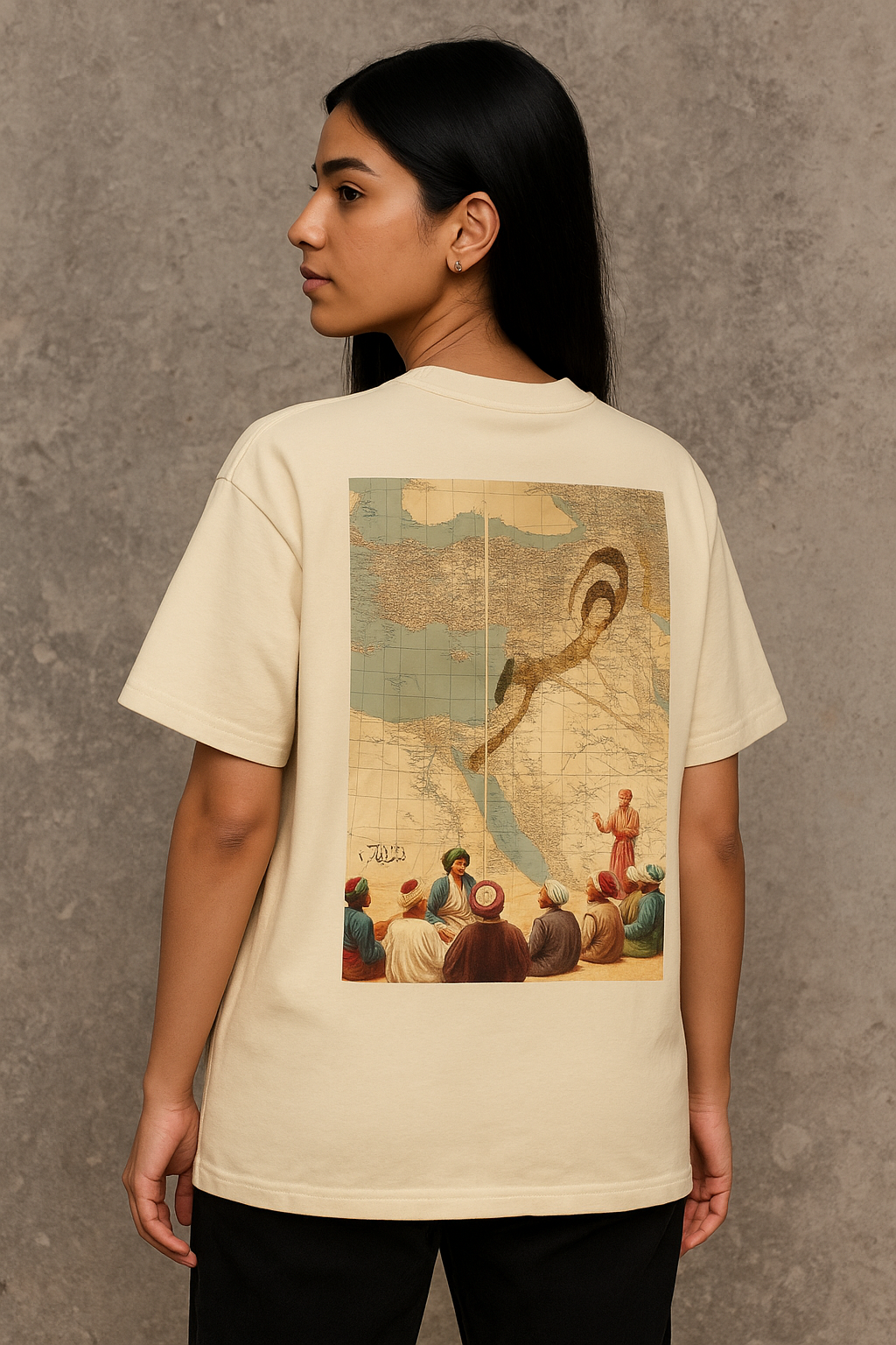 Oversized Tee – Vintage Map Back Graphic